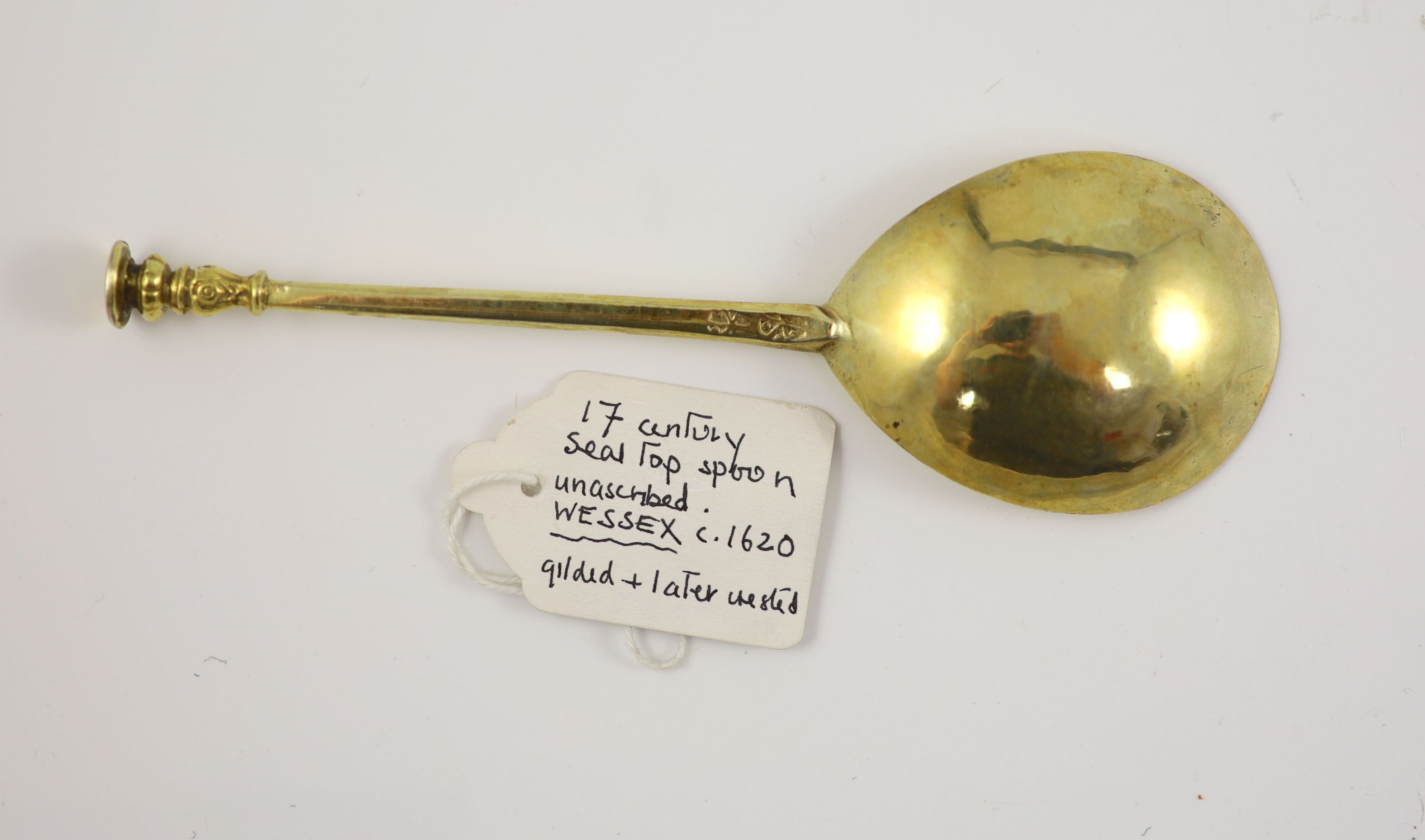 A 17th century silver gilt seal-top spoon, likely Wessex or West Country